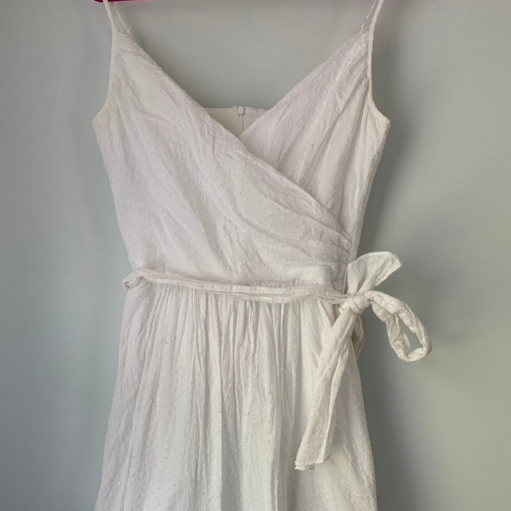 White Swiss Dot V-Neck Dress